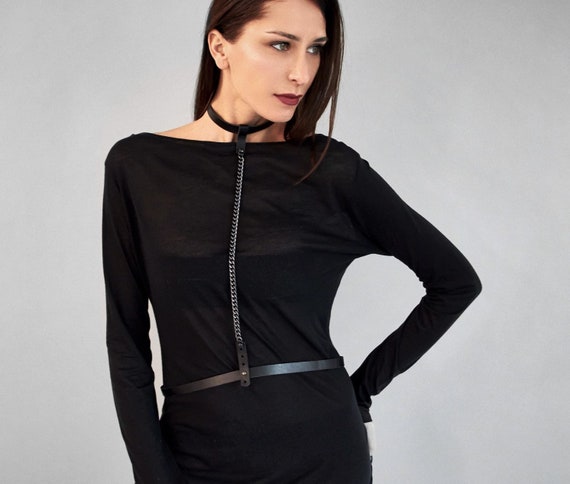 Leather Chain Harness Chain Body Harness Black Leather Harness for Women Wrap Harness With Chain Wrap Harness Belt Choker Harness PLIK Etsy UK