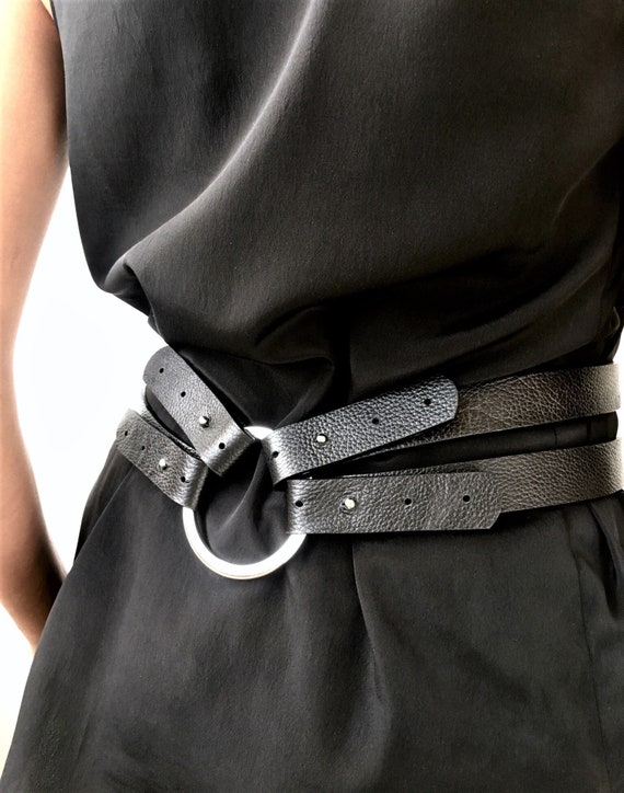 Black Leather Belt for Women, Leather Belt With Ring