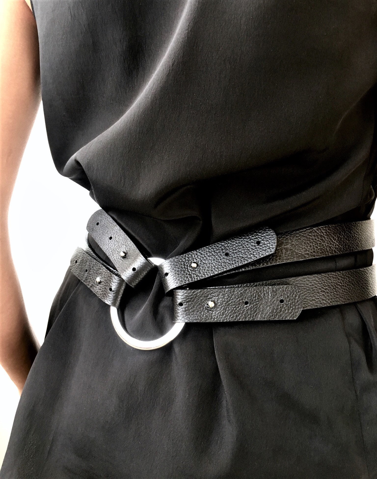 Black Leather Belt for Women, Leather Belt With Ring