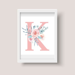 DIGITAL personalizado inicial, carta personalizada, monograma de acuarela, decoración de pared del dormitorio, artículo más popular, descarga digital baby shower regalo