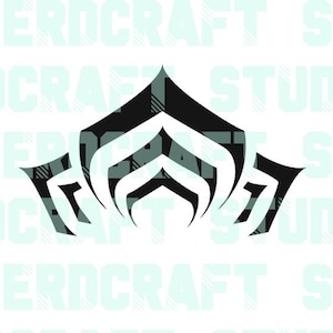 May include: A black and white graphic design featuring a stylized emblem. The emblem has a symmetrical shape with curved and pointed elements. The text "NERDCRAFT STUDIO" is in the background.