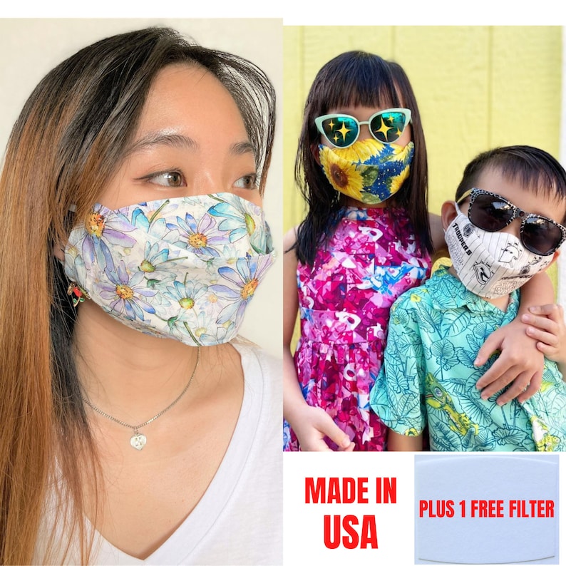 3D Adjustable Filter Pocket Cloth Cotton Fabric Face Mask Full Coverage Washable Reusable Men Women Kid Children/ Pixie Masks 