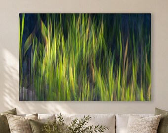 Green Grass Impressionist Art Forest Picture Nature Photo, Bohemian Style Relaxation Artwork for Meditation