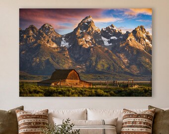Mountain Artwork, Mormon Row Rustic Barn Decor, Grand Teton Western Wall Art