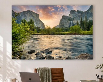Yosemite Wall Art for Nature Lovers, El Capitan and Bridalveil Fall Sunrise Photography