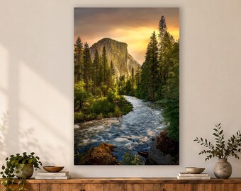 Yosemite Wall Art for Nature Lovers Living Room, El Capitan Sunrise Mountain Artwork