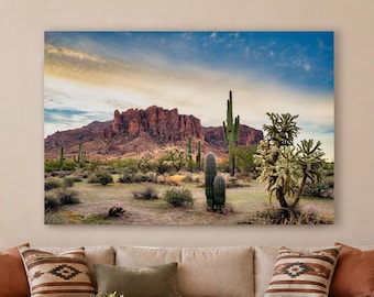 Arizona Desert Wall Art, Saguaro Cactus Nature Photo, Lost Dutchman Superstition Mountains