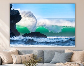 Ocean Wave Wall Art, Turquoise Surf Pacific Seascape Decor