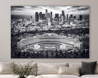 Los Angeles Dodgers Stadium Wall Art, Black and White Man Cave Gift, Skyline Photo