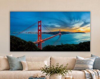 Golden Gate Bridge Wall Art, San Francisco Sunset Photography for Office