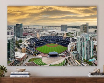 San Diego Padres Baseball Wall Art for Man Cave, Petco Park Sunset Aerial Photography