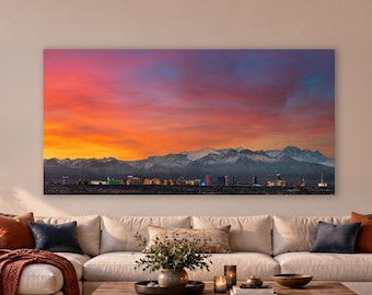 Las Vegas Skyline Wall Art, Nevada Desert Sunset Panorama Photography