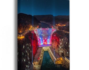 America250 Celebration Hoover Dam Arizona Wall Art, 4th of July American Flag Decor