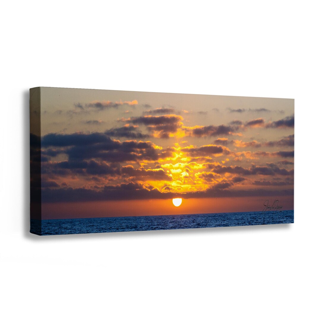 Golden Beach Sunset Canvas Wall Art - Panoramic Ocean Picture Nature ...