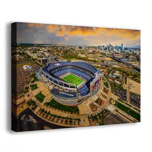 Denver Broncos Football Stadium | Mile High Stadium Denver Colorado Skyline Print | Sports Decor, Man Cave Art