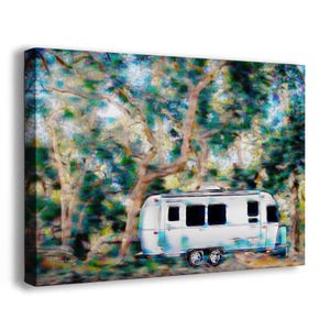 Airstream Travel Trailer Art Camping Decoration Painting with Coast Live Oak Trees