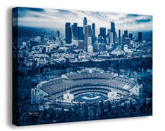 Los Angeles Dodgers Baseball Stadium, LA Skyline Blue Urban Cityscape Photo