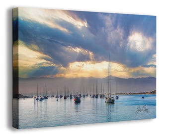 Sailboat Image Morro Bay California Coastline Ocean Picture Nature Photo, Relaxation Artwork Canvas