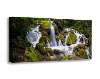 Oregon Waterfall Picture, Pacific Northwest Nature Photo Relaxation Artwork in Bohemian Style for Meditation