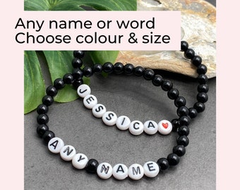 Name Bracelet, Personalised Bracelet Customised Letter Bead Jewellery Any Name or Word Acrylic Beads Choice of Colour and Size