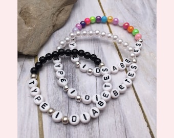 Type 1 Diabetes Bracelet, Medical Alert Bracelet, Beaded Diabetic Bracelet, Medical ID Jewellery, Acrylic Bead Bracelet for Kids