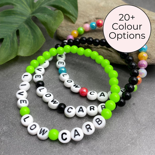 LIVE LOW CARB Bracelet, Sugar Free Bracelet,  Acrylic Letter Bead Jewellery, Lchf Keto Carnivore No Sugar No Grains Healthy Diet Fitness