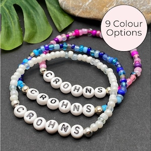 Pulseira CROHNS, pulseira de alerta médico, pulseira de contas para doença de Crohns, pulseira de conscientização, pulseira de contas de semente de vidro, contas de letras
