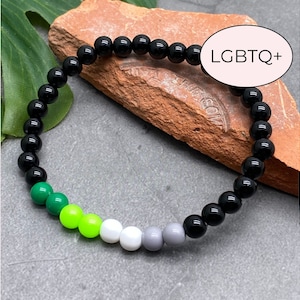 Aromantic Bracelet, Aro Bead Bracelet, Beaded Pride Jewellery, Acrylic Bead Bracelet, LGBT LGBTQIA Aromantic Spectrum Platonic Love