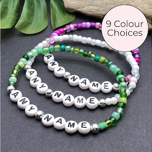 Pulseira com nome PERSONALIZADO, Pulseira com contas de vidro, Pulseira com letras personalizadas, Joias com contas personalizadas, Pulseira de conscientização, Qualquer palavra ou nome