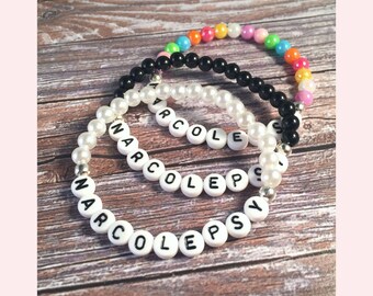 Narcolepsy Bracelet Medical Alert ID Beaded Sleep Disorder Jewellery Awareness Bracelet Acrylic Letter Beads for Kids Size and Colour Choice