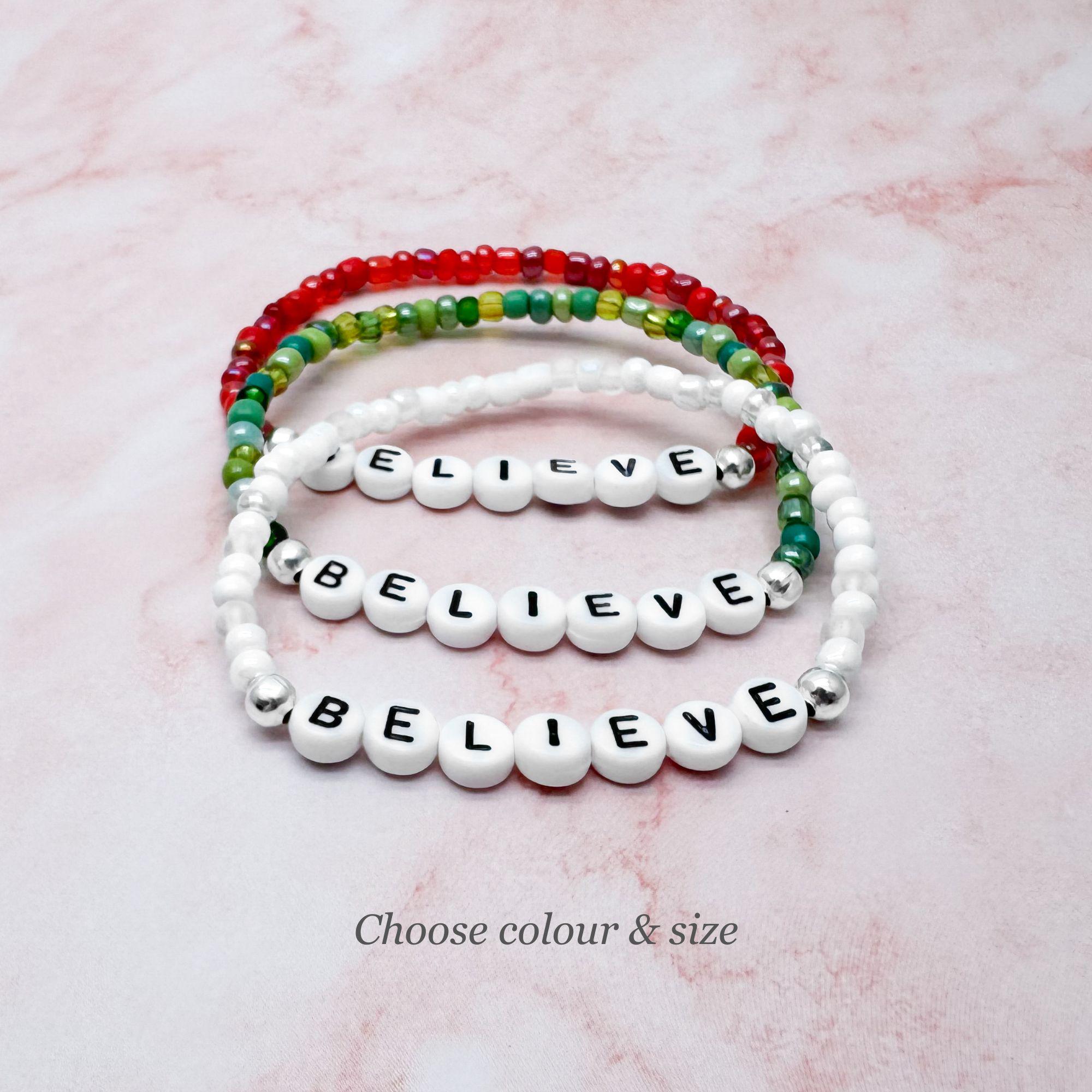 BELIEVE Bracelet, Inspirational Jewellery, Faith Bracelet for Her, Strength Glass Seed Bead Bracelet, Christian Belief Gift for Women