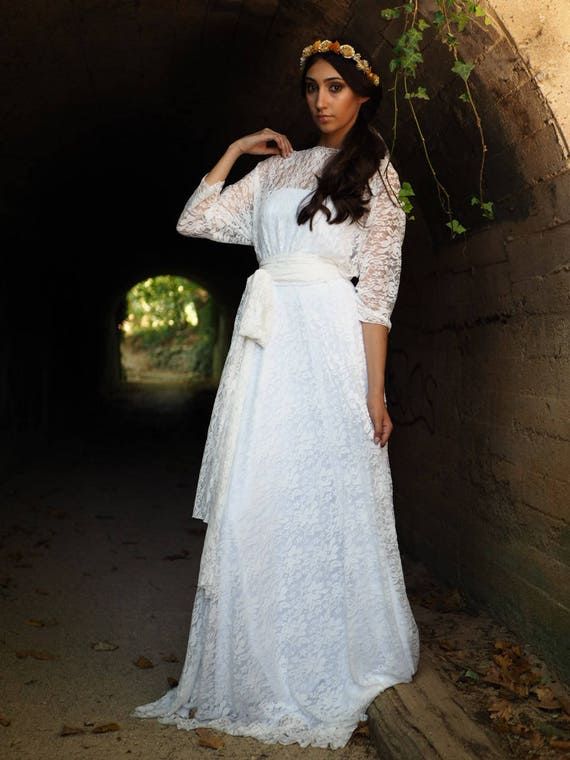 boho wedding gown backless wedding dress long sleeve wedding | etsy