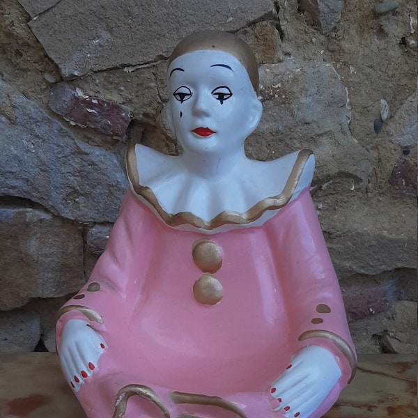 Statue Pierrot rose vintage.