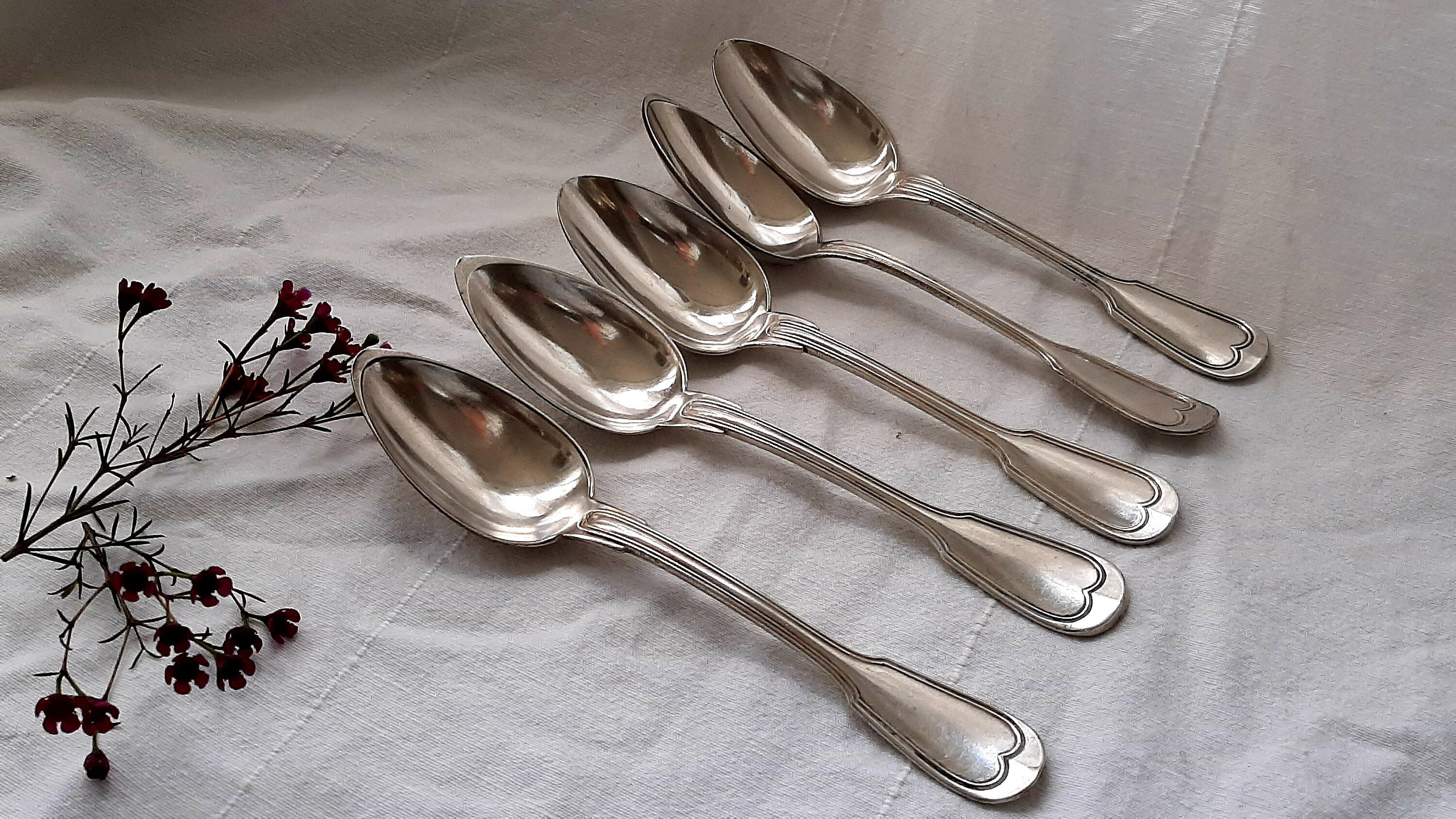 Cinq Cuillères Argent Anciennes Modèle Filet , Louvre Paris.