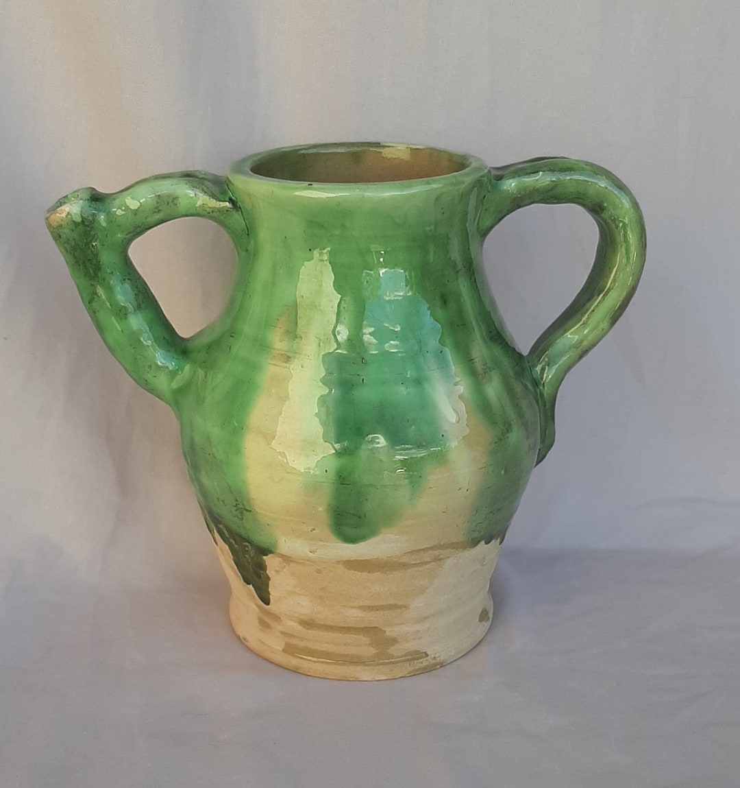 Antique Green Varnished Terracotta Pot. Etsy