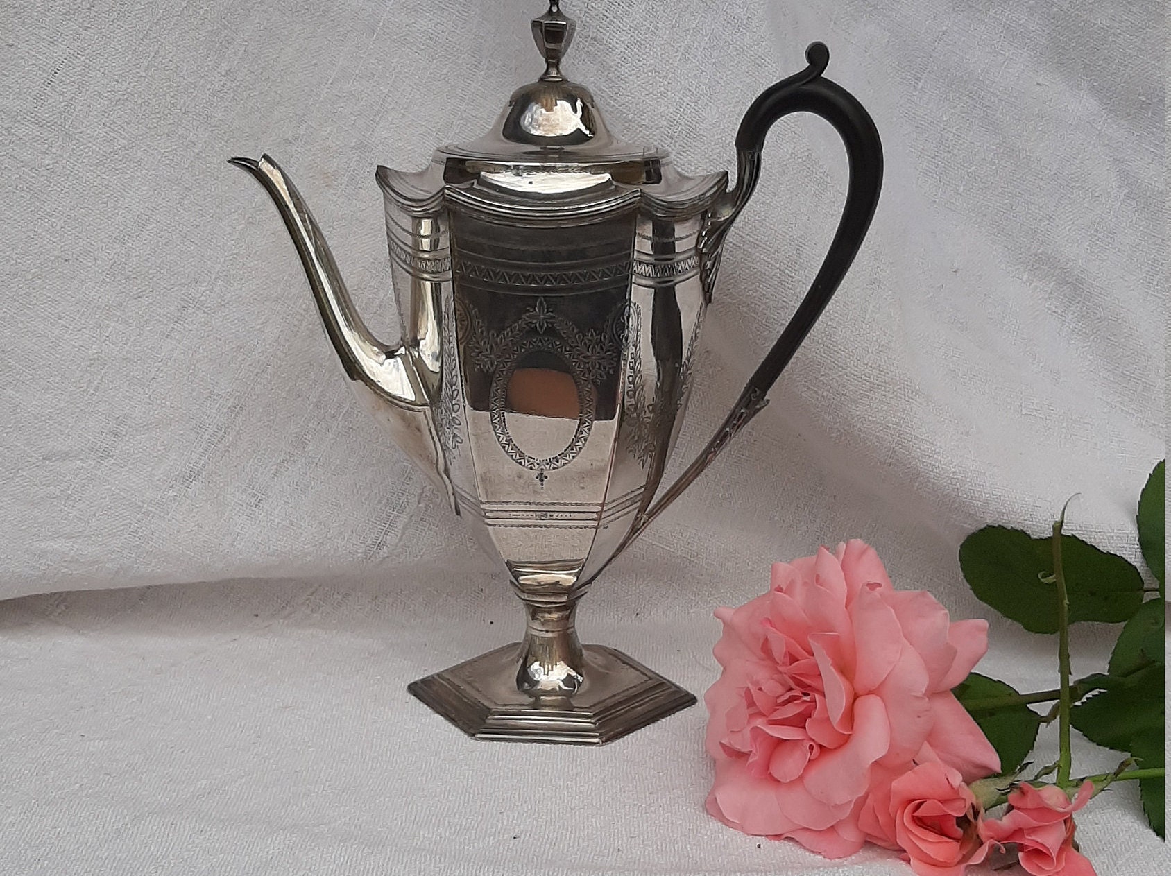 Elkington & Co Cafetière Argenté Hexagonale Ancienne.