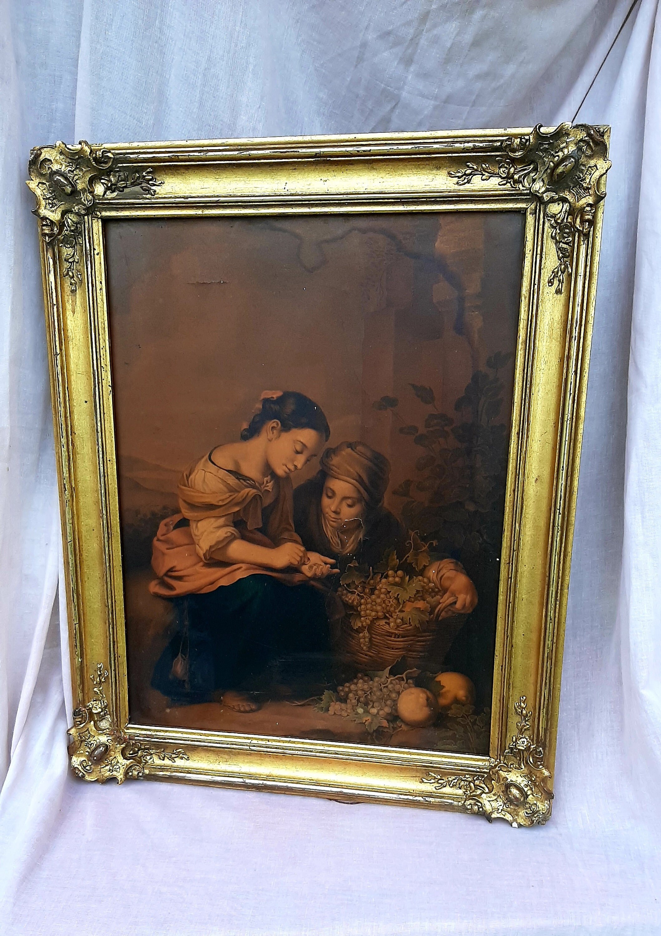 Tableau Ancien Dans Cadre Magnifique Doré.