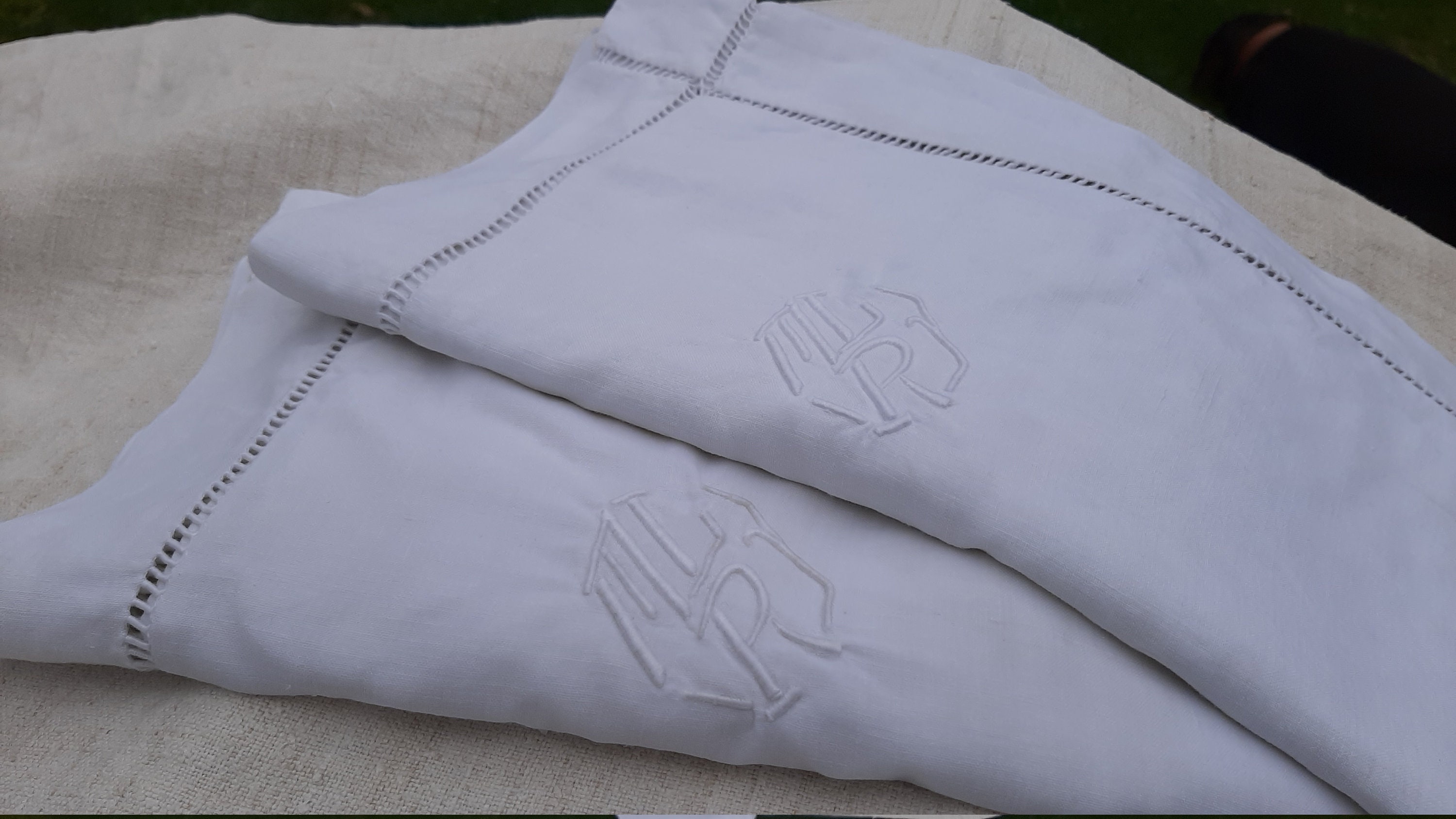 Paire Of French Pillowcases Monogramme Mlr.