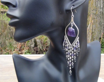 Long Amethyst Earrings February Birthstone Sterling Silver Long Dangle Earrings Chandelier Earring AG516 The Silver Plaza
