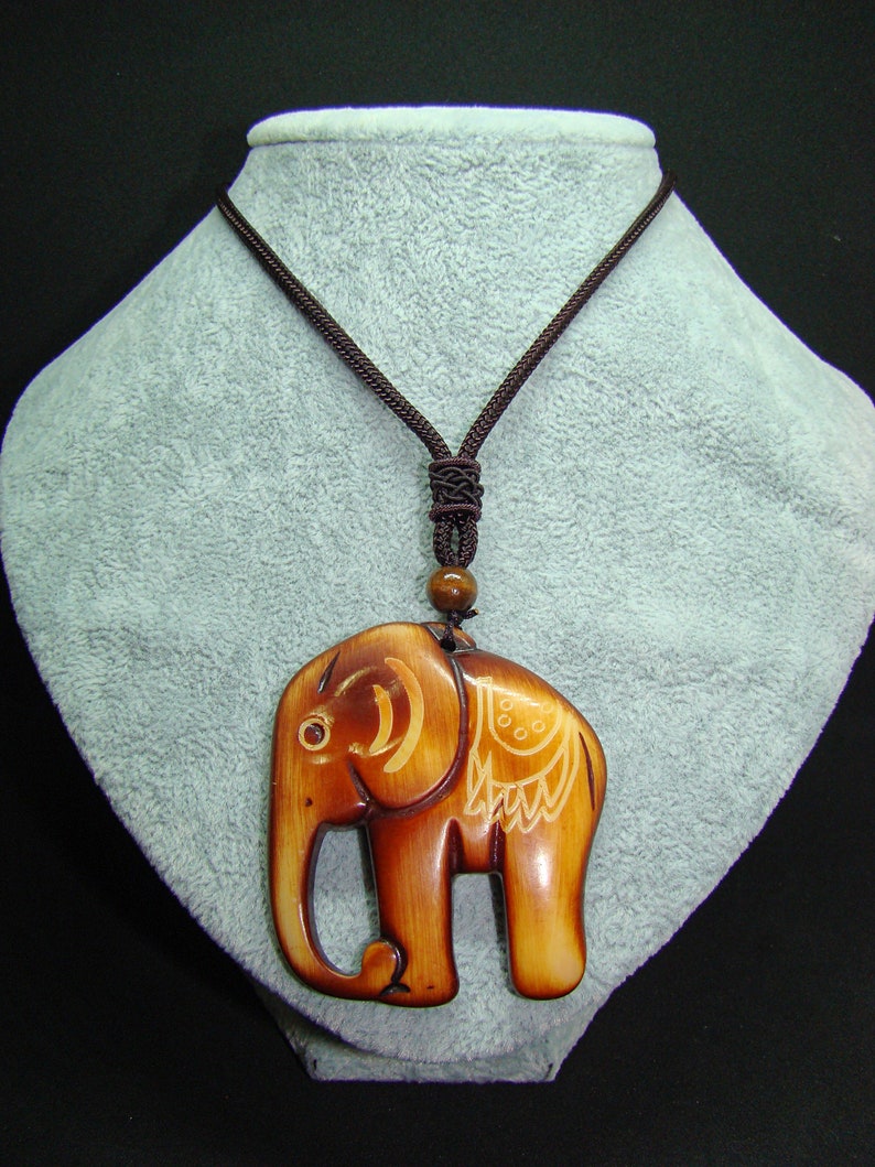 Good Luck Fortune Wisdom Elephant Talisman  Wood Elephant Pendant Necklace Bohemia Necklace JewelryEthnic Style Long Necklace
