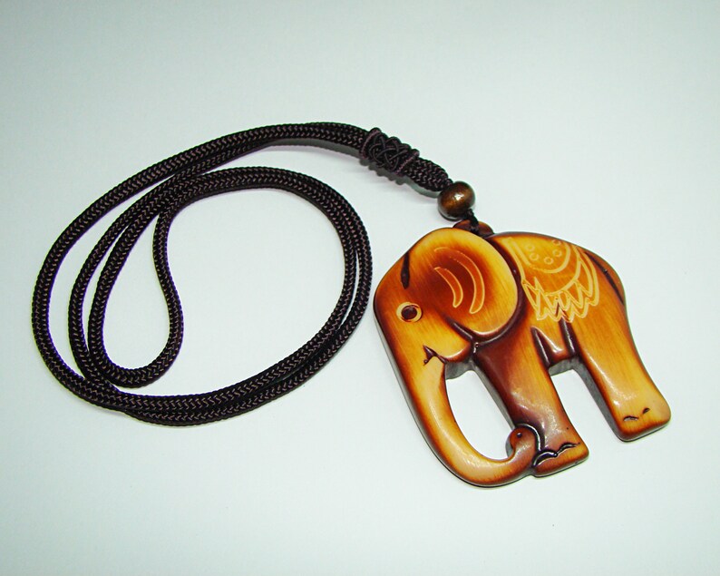 Good Luck Fortune Wisdom Elephant Talisman Wood Elephant Pendant Necklace Bohemia Necklace JewelryEthnic Style Long Necklace