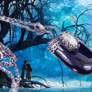 Crown moon pendant necklace Antique silver Black onyx pendant necklace Gift for women men