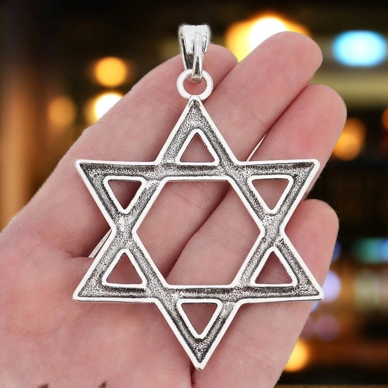 thumbnail image 2 of YS Jewelry Silver Star Of David Pendant Necklace – Stainless Steel & Alloy, 24″ Box Chain, Lobster Claw Closure, Unisex 2 of 2