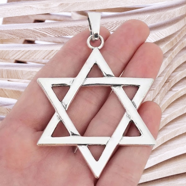 Large Star of David pendant necklace Long statement necklace for her him