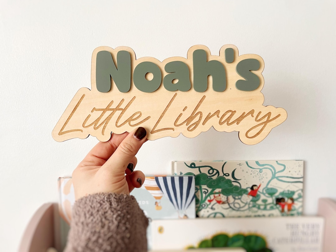 Personalised Wooden Little Library Name Sign - Children’s, Nursery ...