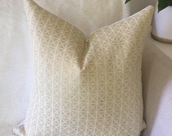 Textured Accent Toss Schumacher Embroidered Tortuga Ivory Lumbar Throw Pillow Cover with Gold Zipper Designer Neutral Cushion Case