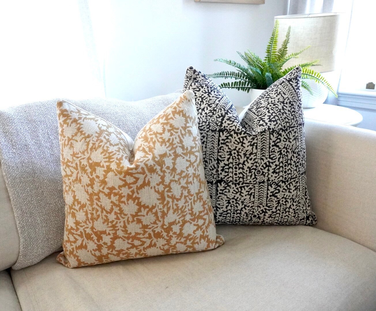 Hand Loomed Linen and Block Printed in India Yellow With Etsy