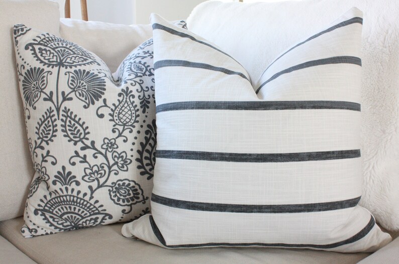 Striped Gray Modern Farmhouse Pillow Cover Offwhite With Etsy