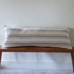 15x30 Lumbar Long Pillow Cover, Blue Ticking, Vintage Grain Sack Style Pillow Cover, Country Farmhouse, Bench Decorative Throw Pillow Cover