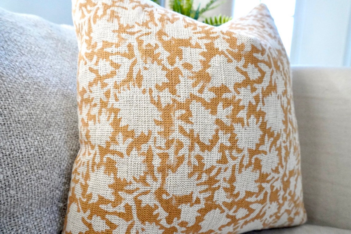 Hand Loomed Linen and Block Printed in India Yellow With Etsy